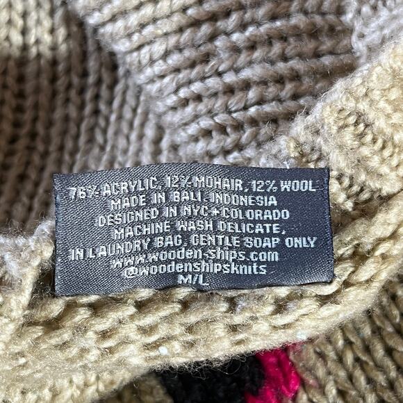 Wooden Ships Sweater Womens Size M/L Tan Knit Mohair Wool Blend Lightning Bolt - Picture 6 of 8